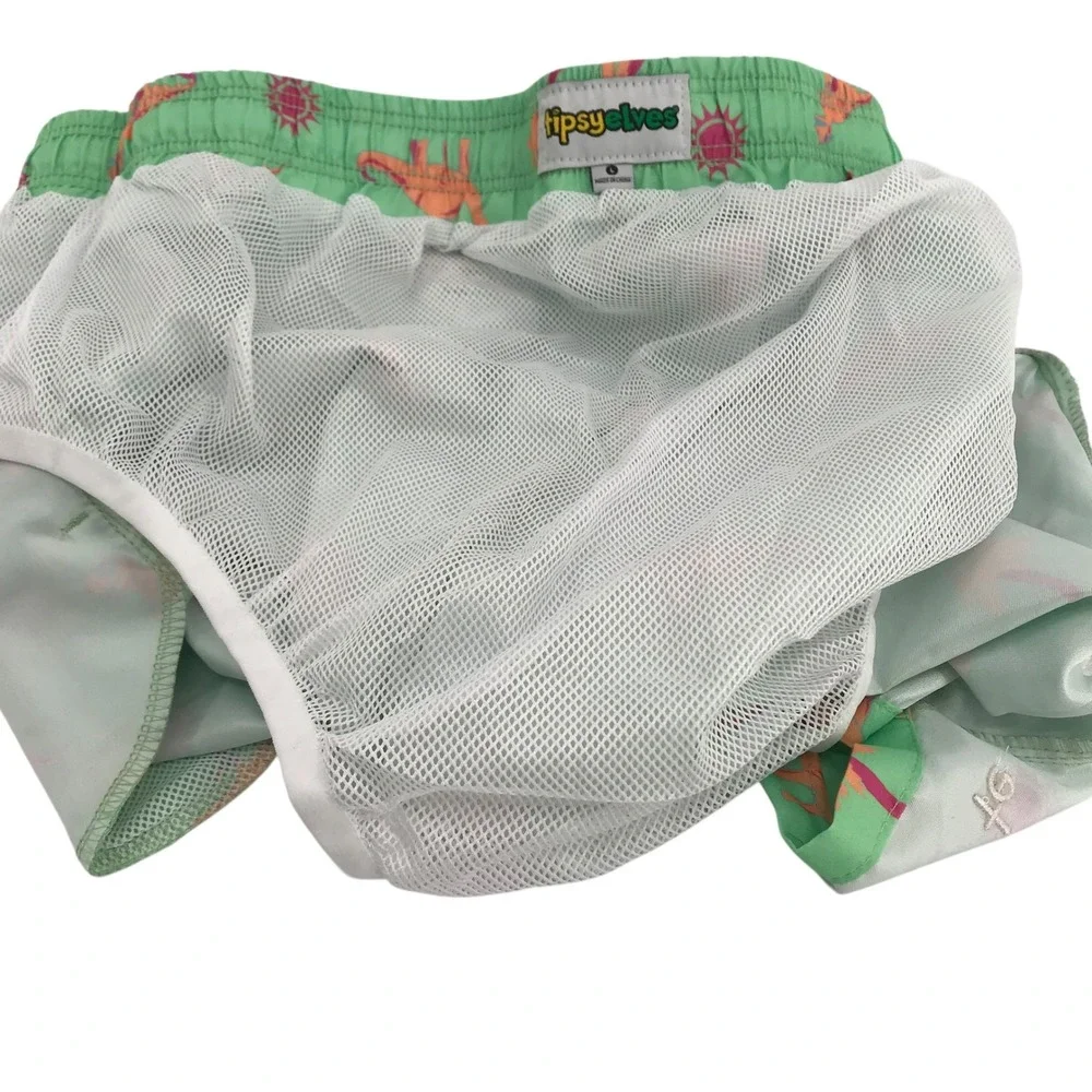 Tipsy Elves Mens Dino Desert Swim‎ Trunks Green Dinosaur Print Size Large Lined